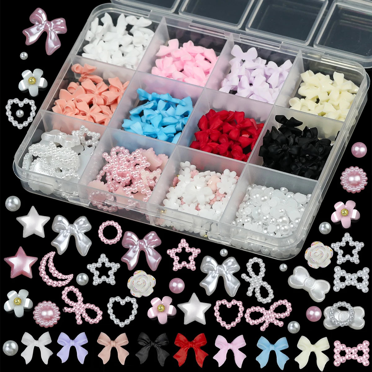 12Grids/box Mixed Resin Bowknot Nail Art 3D Decorations