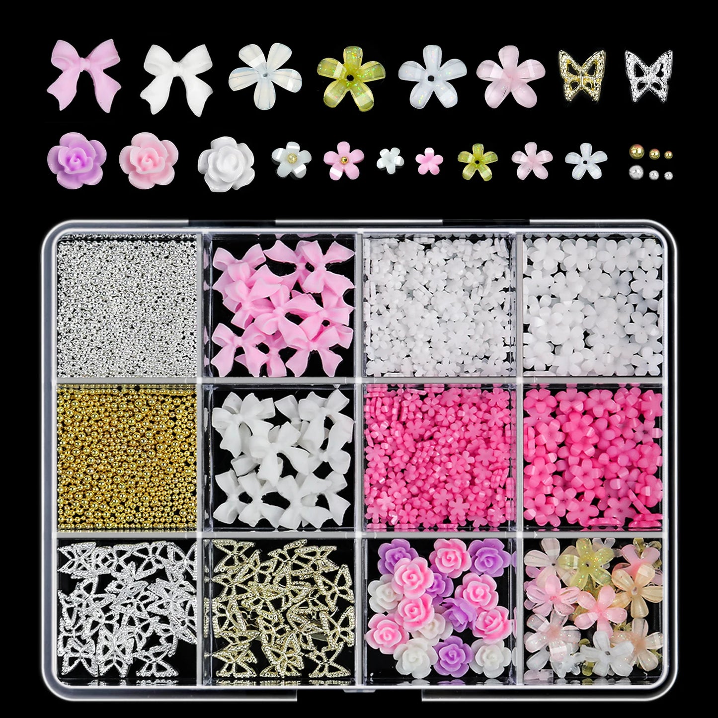 12Grids/box Mixed Resin Bowknot Nail Art 3D Decorations