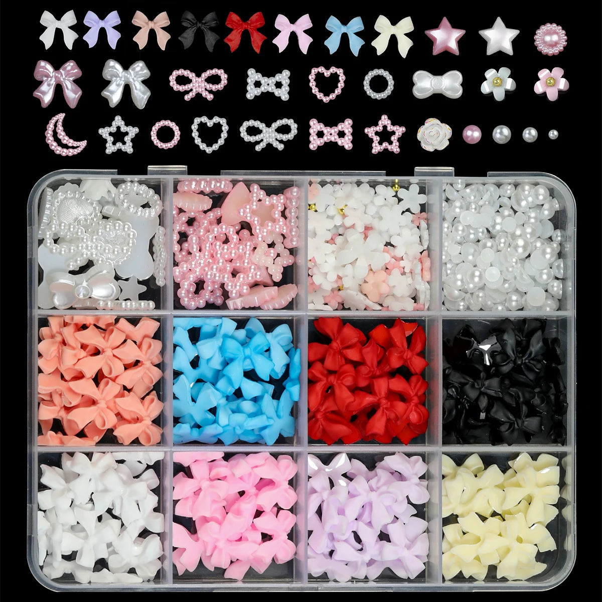 12Grids/box Mixed Resin Bowknot Nail Art 3D Decorations