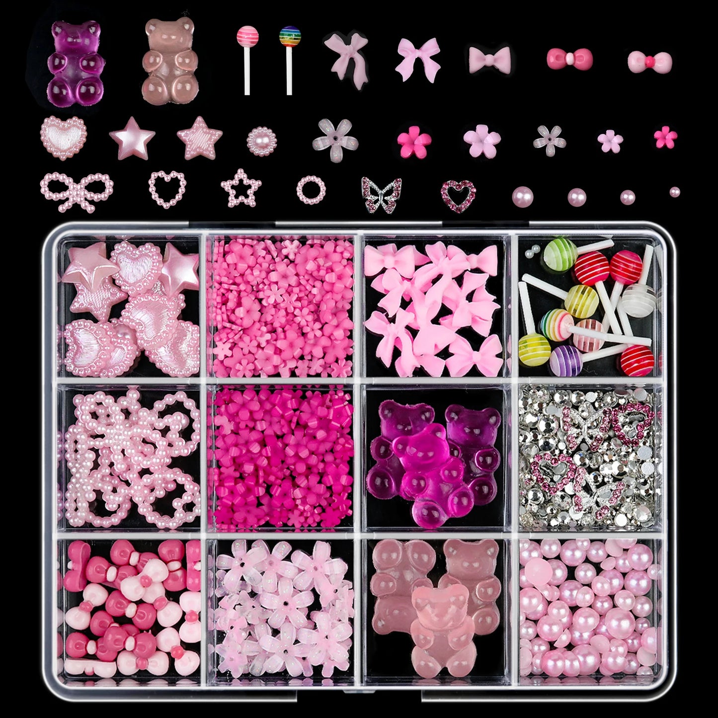 12Grids/box Mixed Resin Bowknot Nail Art 3D Decorations