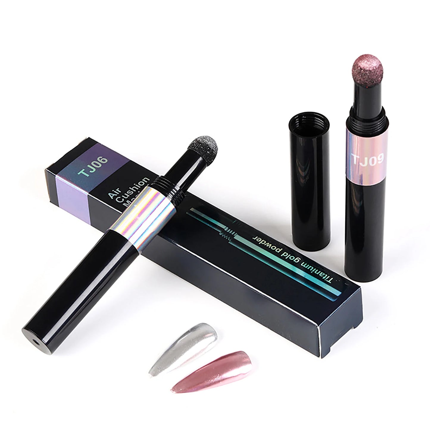 12PCS Cushion Magic Pen Chrome Holographic Nail Powder