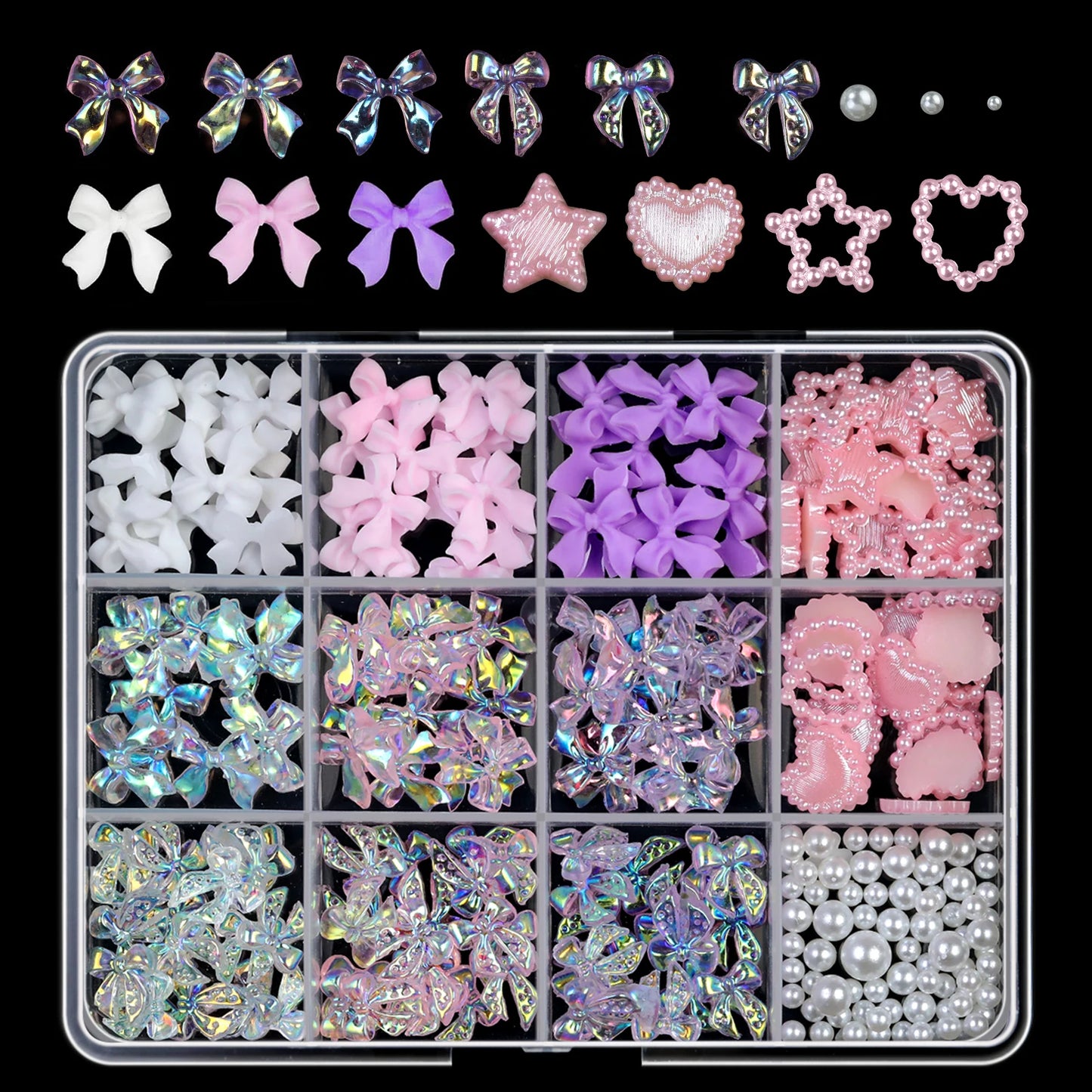 12Grids/box Mixed Resin Bowknot Nail Art 3D Decorations