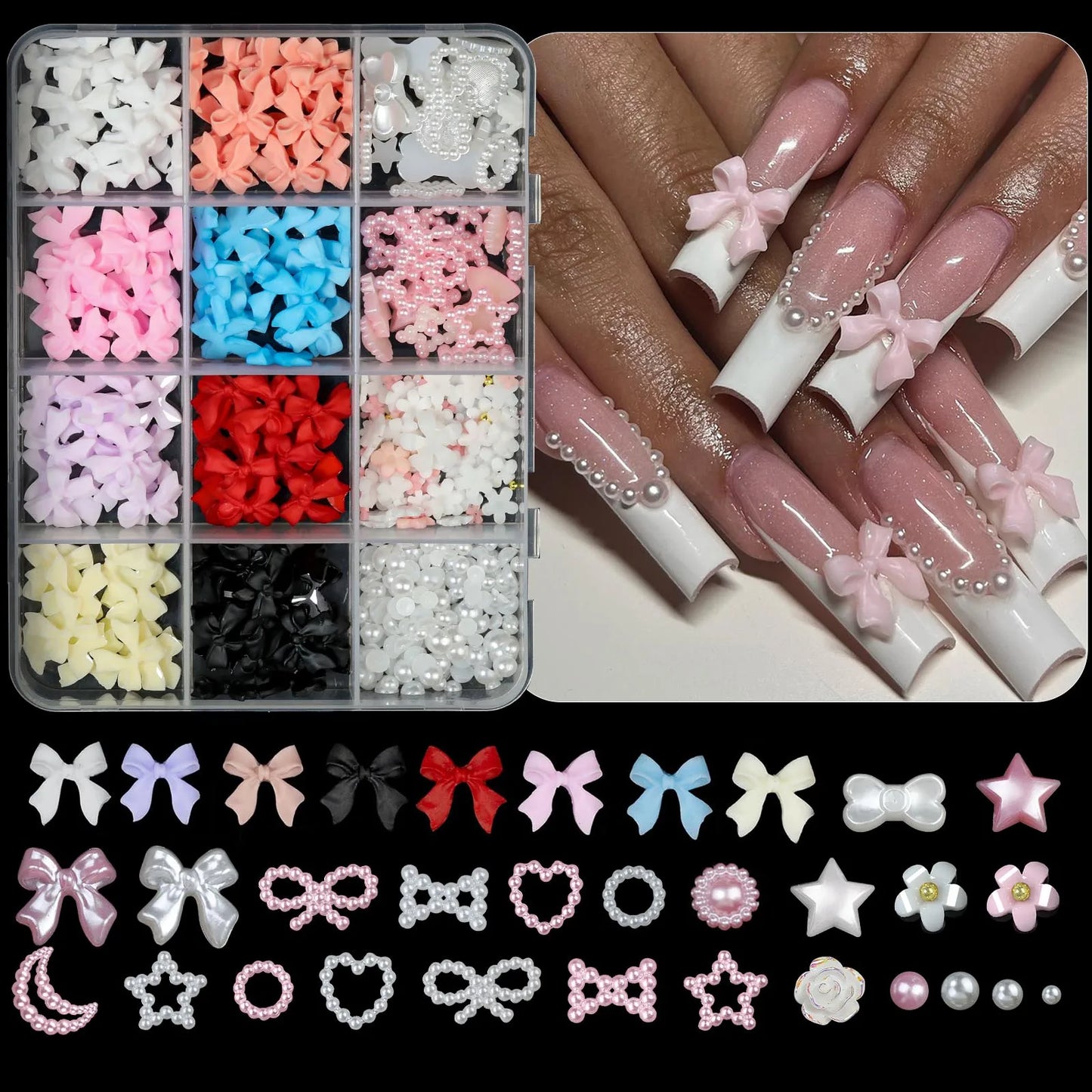 12Grids/box Mixed Resin Bowknot Nail Art 3D Decorations