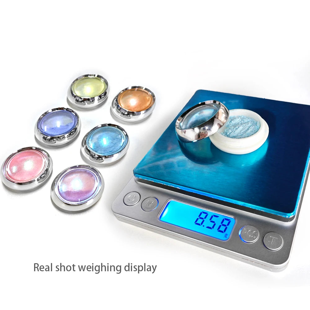 6pcs Aurora Nail Powder - Multichrome Metallic Mirror Effect