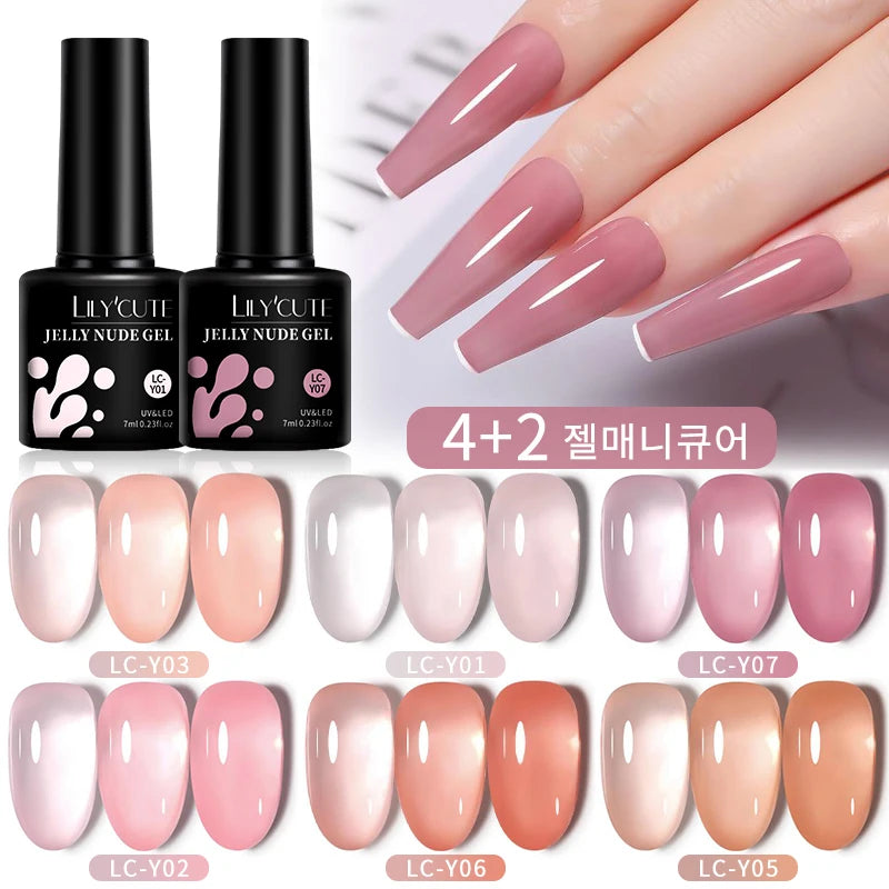 6PCS/SET 7ml Jelly Pink Nude Translucent Gel Nail Polish