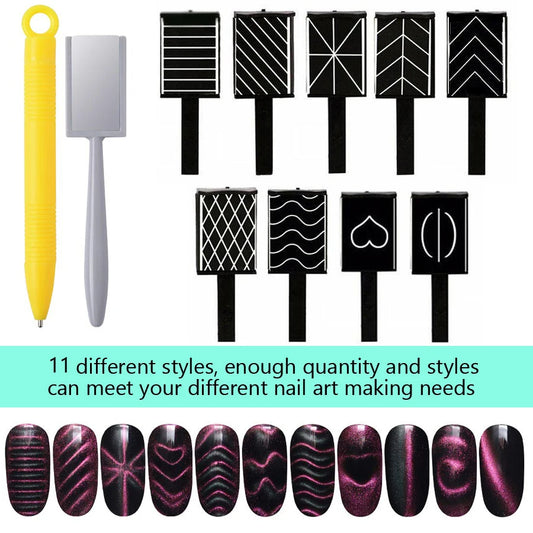 Set of 11 Pcs Nail Art  Cat Eye Magnetic Rod