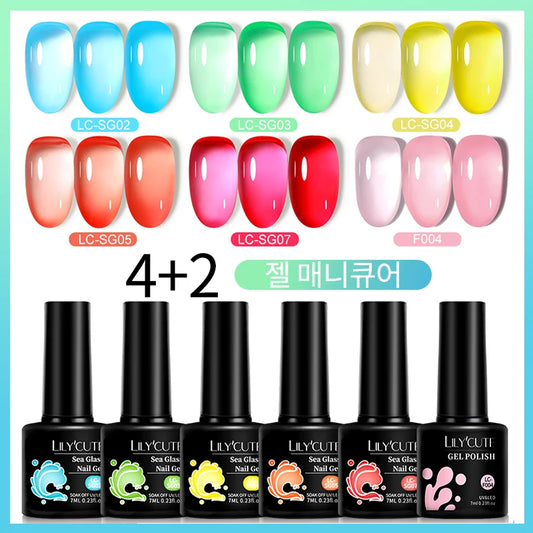 6Pcs Jelly Glass Gel Nail Polish