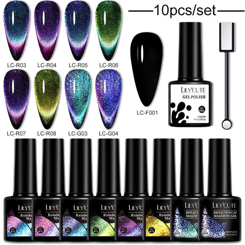 10PCS/SET Thread Pearl Shell Gel Nail Polish 9D Cat Magnetic Nail Gel