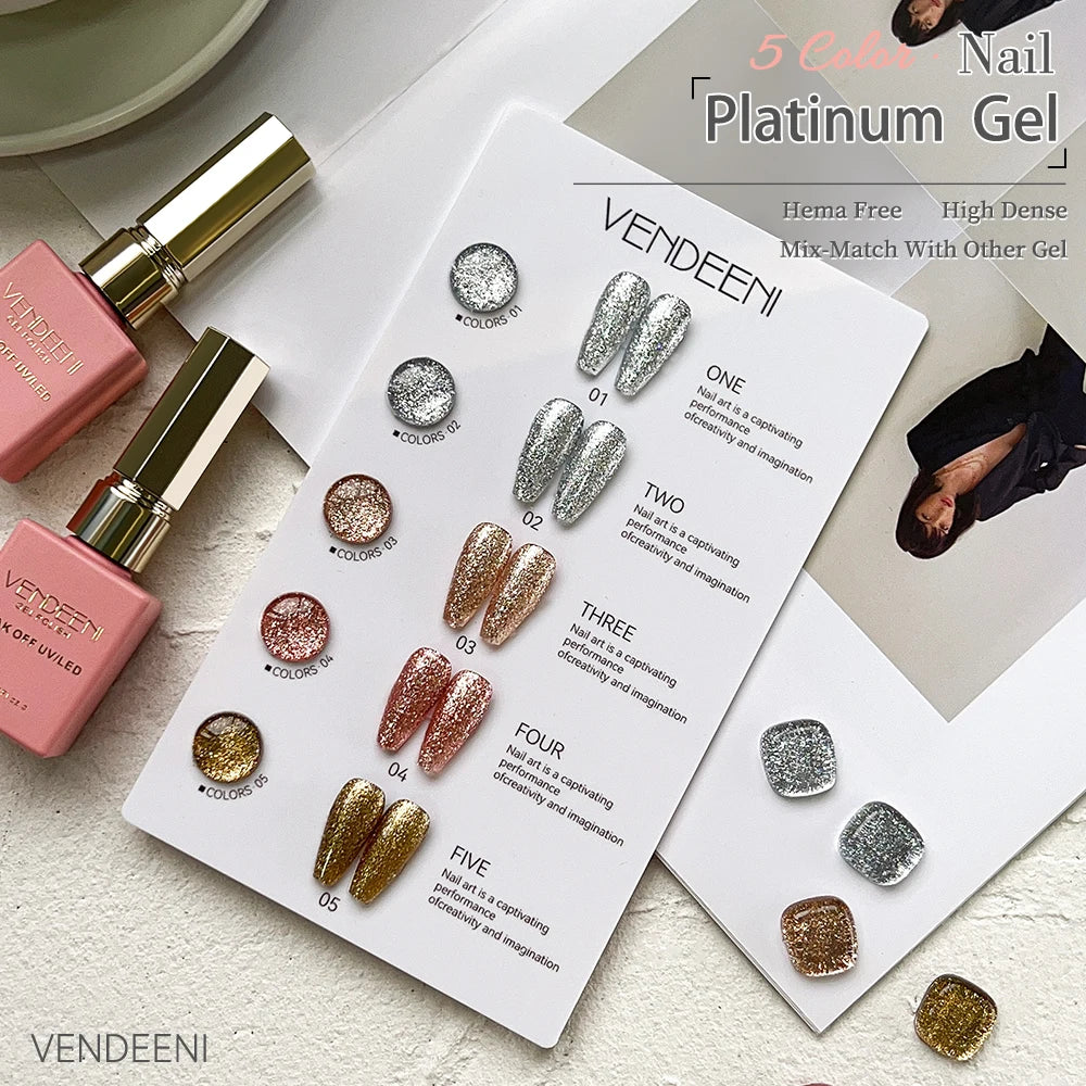 5 Colors Glitter Platinum Gel Nail Polish Set
