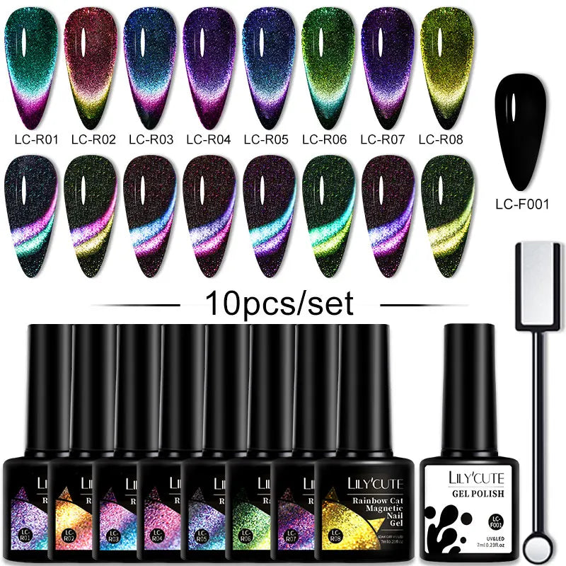 10PCS/SET Thread Pearl Shell Gel Nail Polish 9D Cat Magnetic Nail Gel