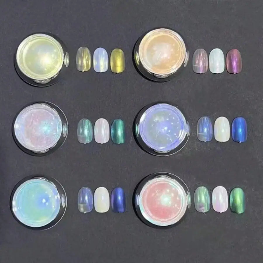 6pcs Aurora Nail Powder - Multichrome Metallic Mirror Effect