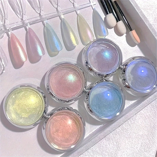 6pcs Aurora Nail Powder - Multichrome Metallic Mirror Effect