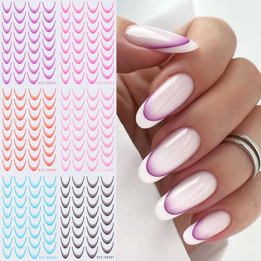 6pcs French Manicure Sticker Gradient Stripe Lines