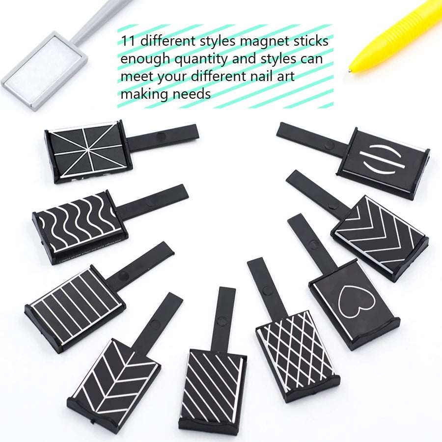 Set of 11 Pcs Nail Art  Cat Eye Magnetic Rod