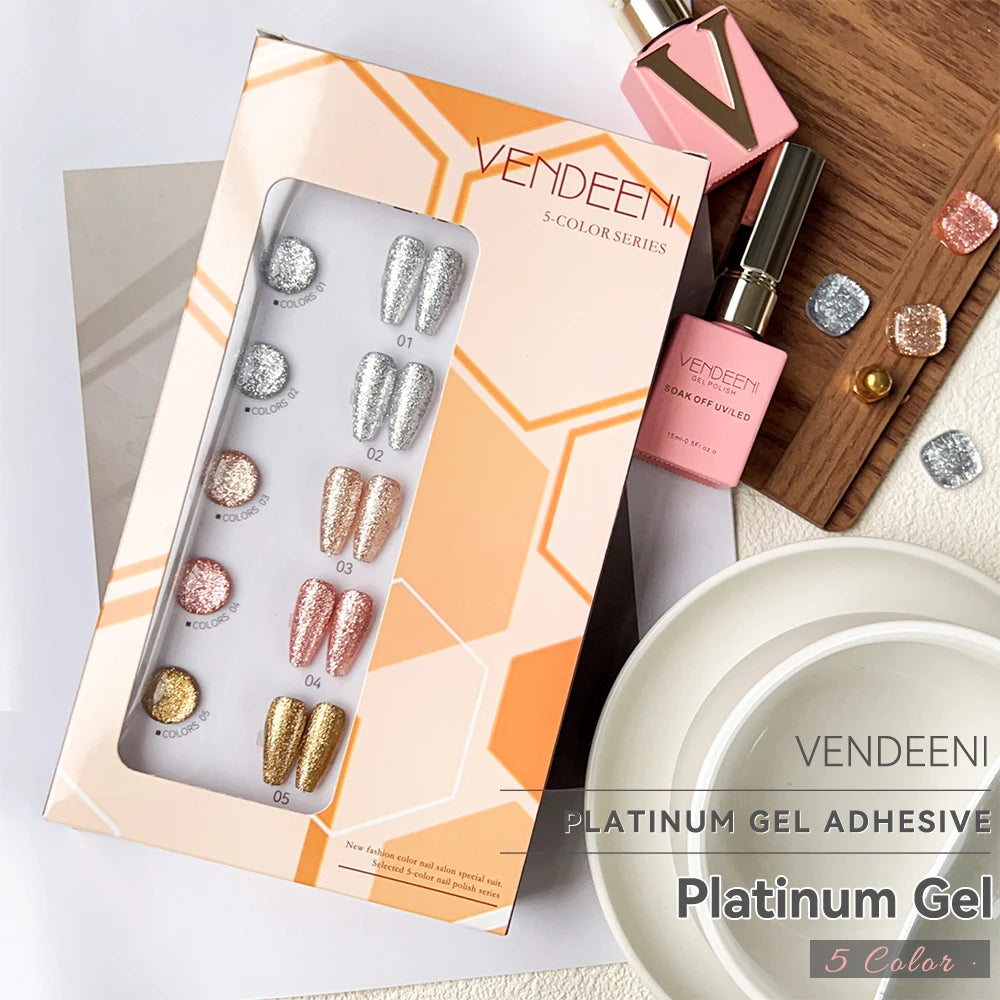 5 Colors Glitter Platinum Gel Nail Polish Set