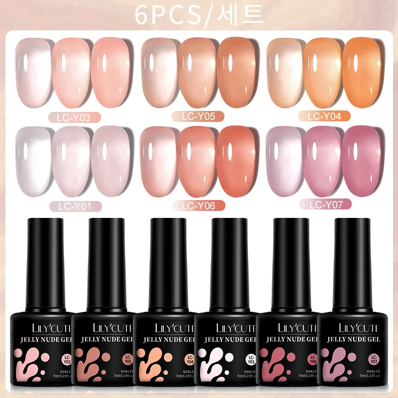 6PCS/SET 7ml Jelly Pink Nude Translucent Gel Nail Polish