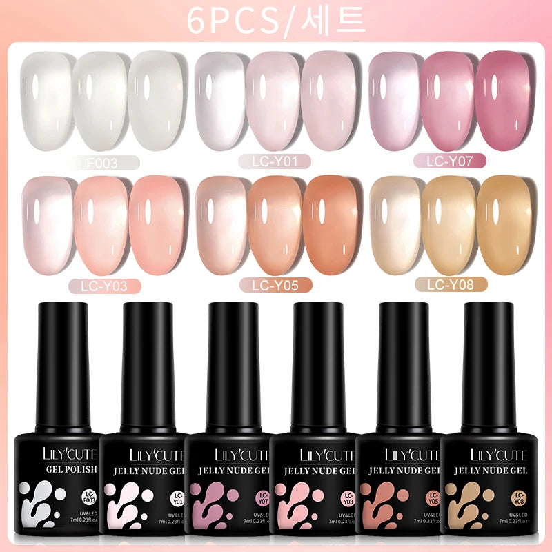 6PCS/SET 7ml Jelly Pink Nude Translucent Gel Nail Polish